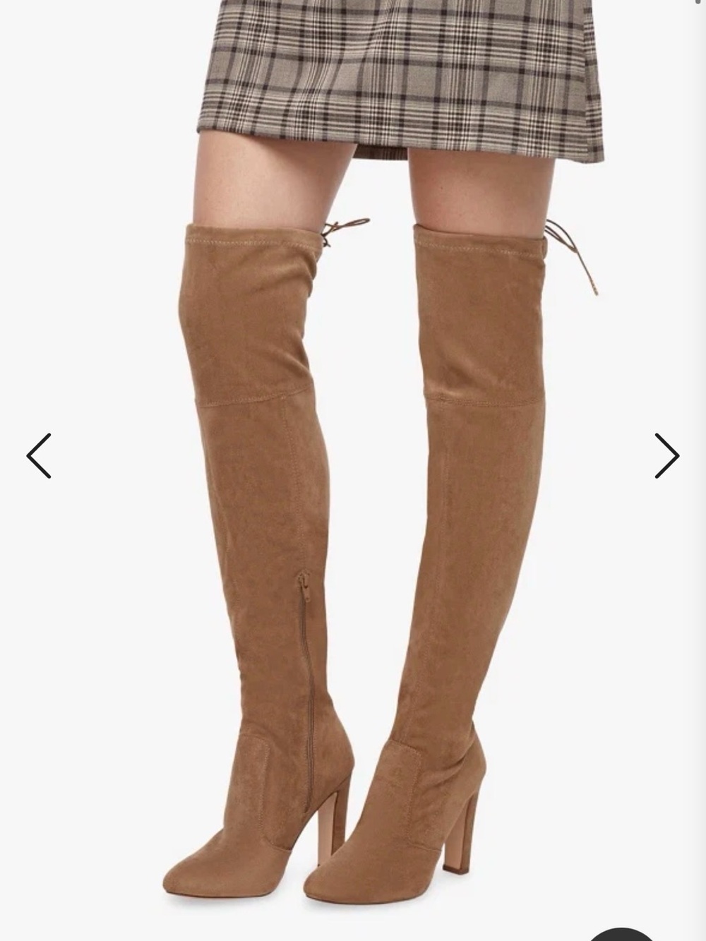 JustFab Tall Suede-Look Over-The-Knee Boots in Tan